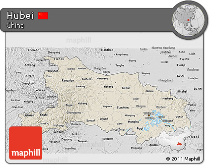 Shaded Relief 3D Map of Hubei, desaturated