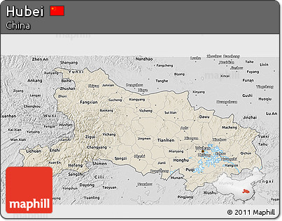Shaded Relief 3D Map of Hubei, desaturated