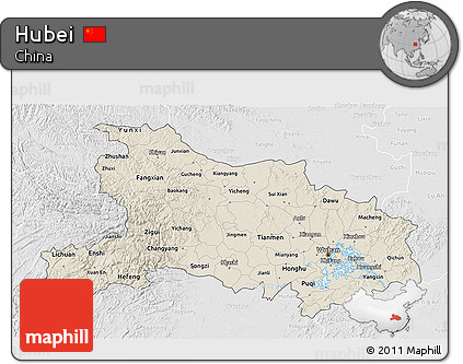 Shaded Relief 3D Map of Hubei, lighten, desaturated