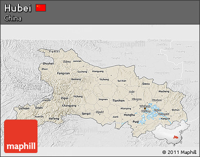 Shaded Relief 3D Map of Hubei, lighten, desaturated