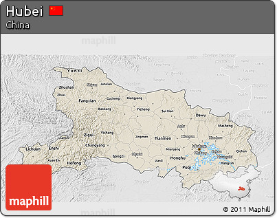 Shaded Relief 3D Map of Hubei, lighten, desaturated