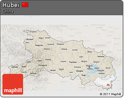Shaded Relief 3D Map of Hubei, lighten