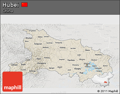 Shaded Relief 3D Map of Hubei, lighten, semi-desaturated