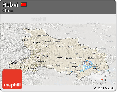 Shaded Relief 3D Map of Hubei, lighten, semi-desaturated