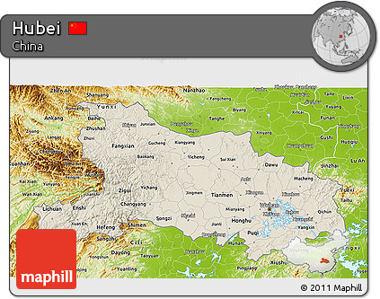 Shaded Relief 3D Map of Hubei, physical outside