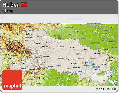 Shaded Relief 3D Map of Hubei, physical outside