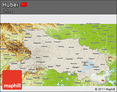 Shaded Relief 3D Map of Hubei, physical outside