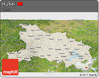 Shaded Relief 3D Map of Hubei, satellite outside
