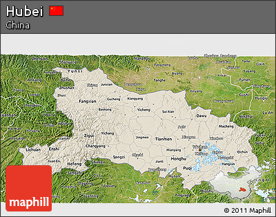 Shaded Relief 3D Map of Hubei, satellite outside