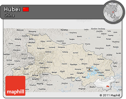 Shaded Relief 3D Map of Hubei, semi-desaturated