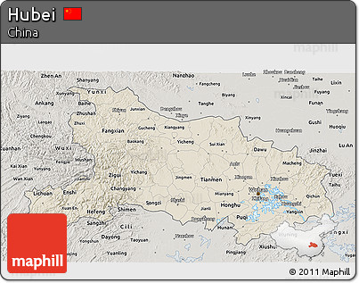 Shaded Relief 3D Map of Hubei, semi-desaturated