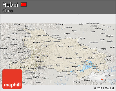 Shaded Relief 3D Map of Hubei, semi-desaturated
