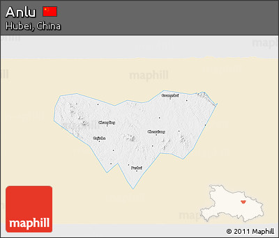 Classic Style 3D Map of Anlu, single color outside