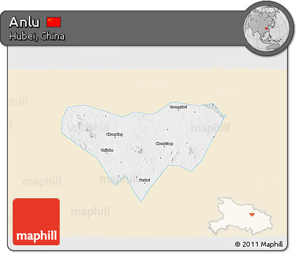 Classic Style 3D Map of Anlu, single color outside