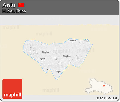 Classic Style 3D Map of Anlu, single color outside