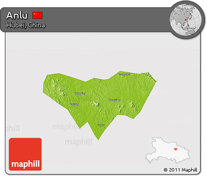 Physical 3D Map of Anlu, cropped outside