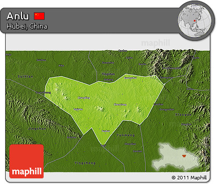 Physical 3D Map of Anlu, darken