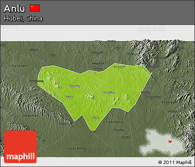 Physical 3D Map of Anlu, darken, semi-desaturated