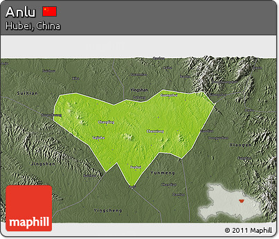 Physical 3D Map of Anlu, darken, semi-desaturated