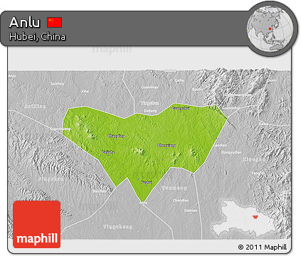 Physical 3D Map of Anlu, lighten, desaturated