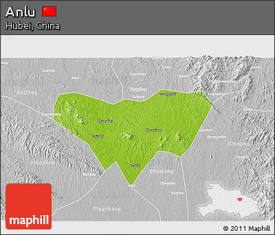 Physical 3D Map of Anlu, lighten, desaturated