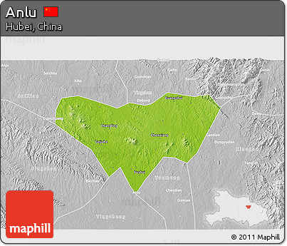 Physical 3D Map of Anlu, lighten, desaturated
