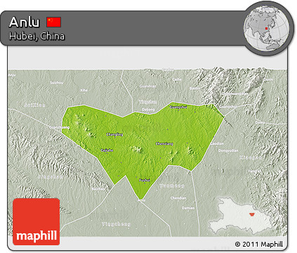 Physical 3D Map of Anlu, lighten, semi-desaturated
