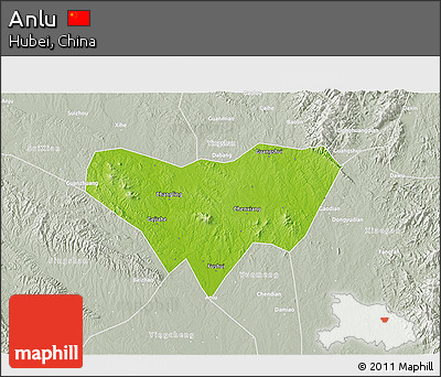 Physical 3D Map of Anlu, lighten, semi-desaturated