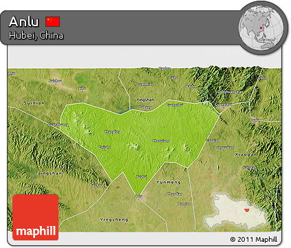 Physical 3D Map of Anlu, satellite outside
