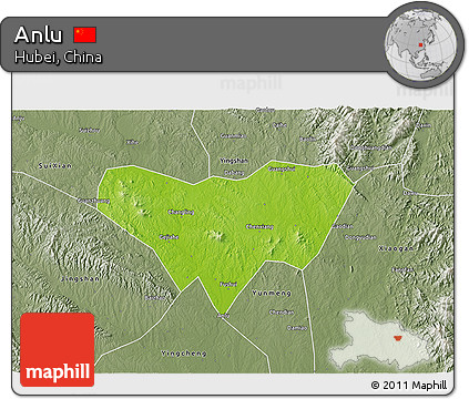 Physical 3D Map of Anlu, semi-desaturated