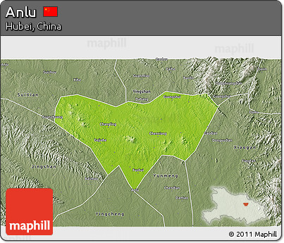 Physical 3D Map of Anlu, semi-desaturated