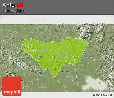 Physical 3D Map of Anlu, semi-desaturated