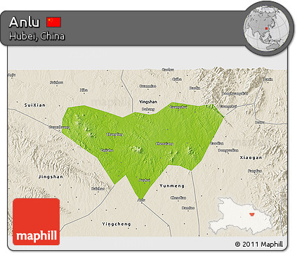 Physical 3D Map of Anlu, shaded relief outside