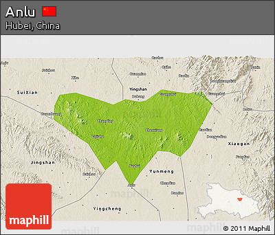 Physical 3D Map of Anlu, shaded relief outside