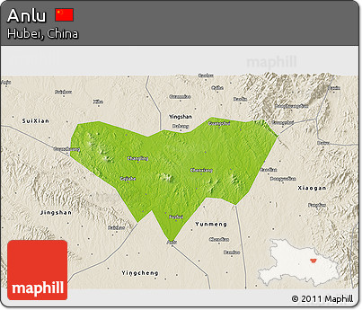 Physical 3D Map of Anlu, shaded relief outside