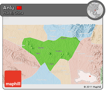 Political 3D Map of Anlu, lighten