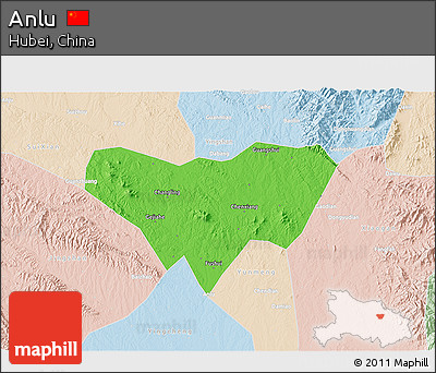 Political 3D Map of Anlu, lighten
