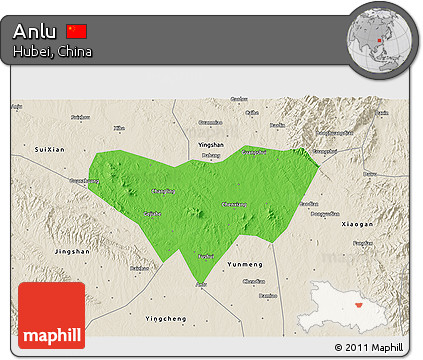 Political 3D Map of Anlu, shaded relief outside