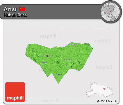 Political 3D Map of Anlu, single color outside