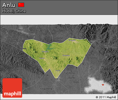 Satellite 3D Map of Anlu, darken, desaturated