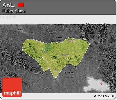 Satellite 3D Map of Anlu, darken, desaturated