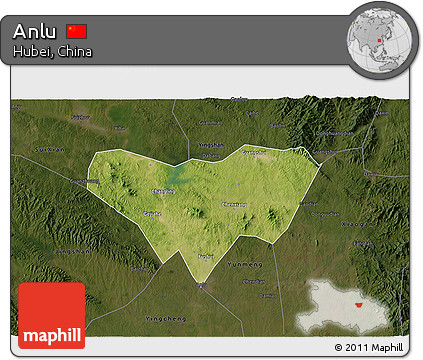 Satellite 3D Map of Anlu, darken
