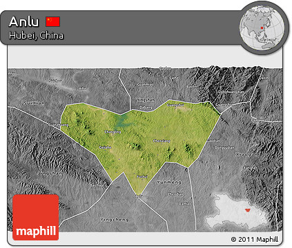 Satellite 3D Map of Anlu, desaturated