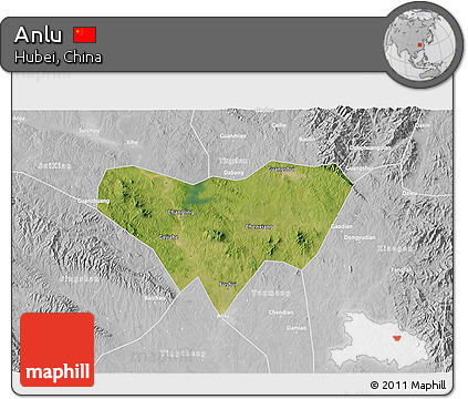 Satellite 3D Map of Anlu, lighten, desaturated
