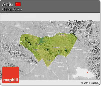Satellite 3D Map of Anlu, lighten, desaturated