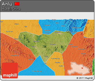 Satellite 3D Map of Anlu, political outside