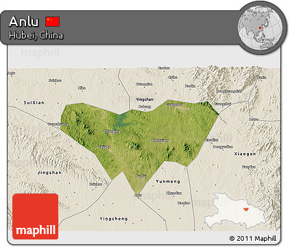 Satellite 3D Map of Anlu, shaded relief outside