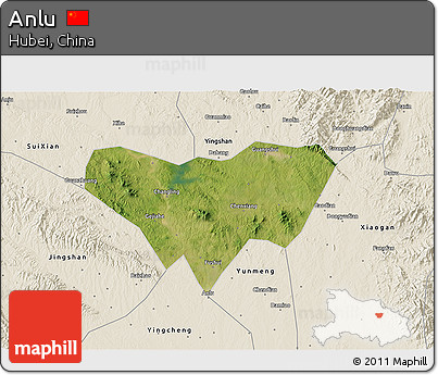 Satellite 3D Map of Anlu, shaded relief outside