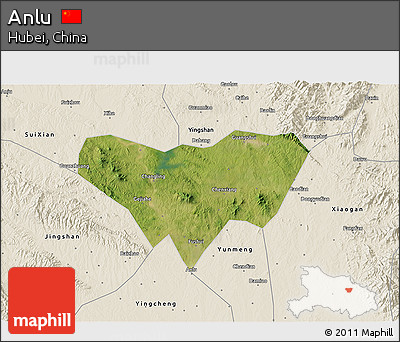 Satellite 3D Map of Anlu, shaded relief outside