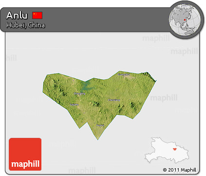 Satellite 3D Map of Anlu, single color outside